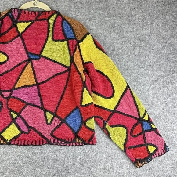 Vintage Cardigan Sweater Womens Small Petite Multicolor Long Sleeve Stain Glass* - Picture 10 of 16